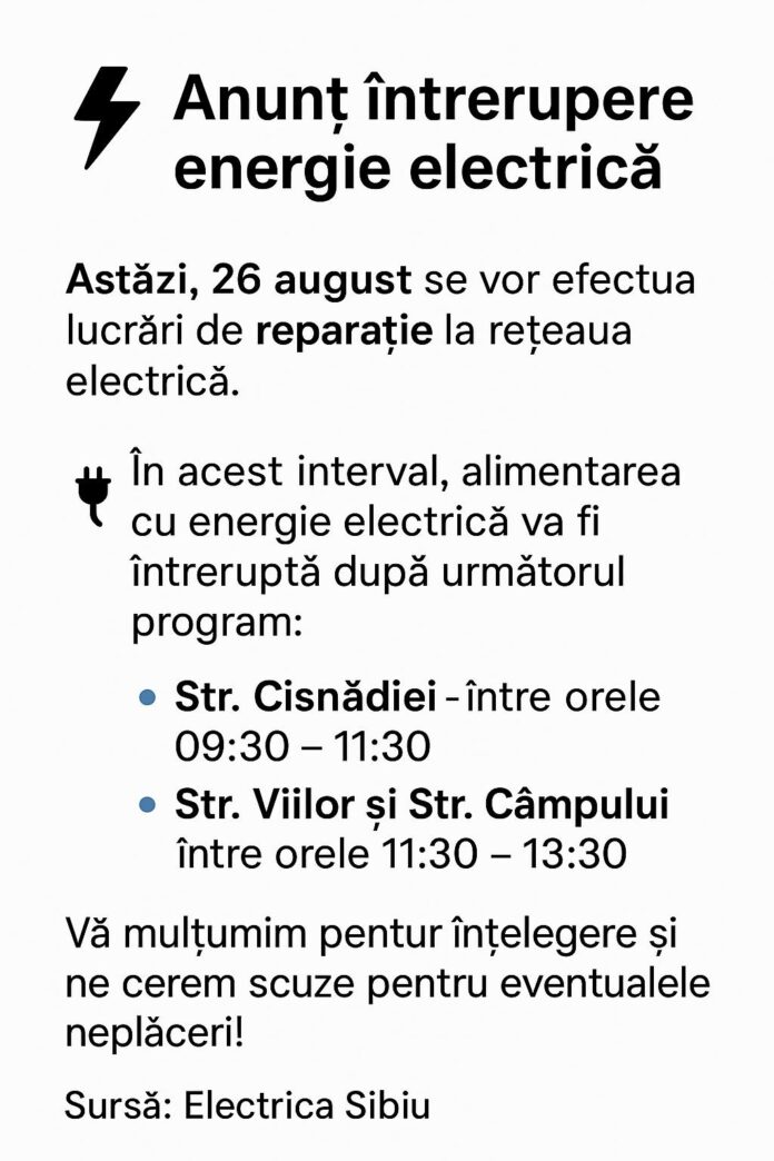 Întreruperi energie Sadu