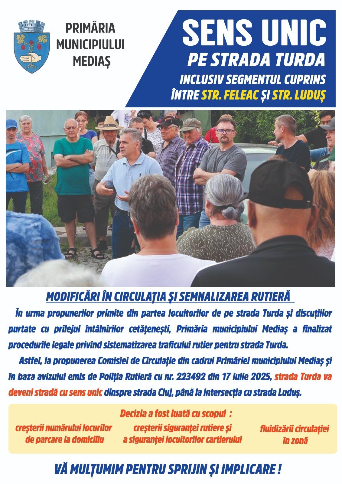 Un nou sens unic în Mediaș pentru suplimentarea locurilor de parcare