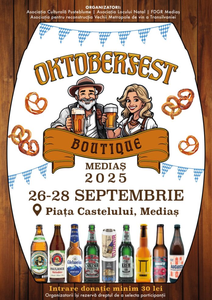 Afis Oktoberfest Boutique la Mediaș cu detalii despre eveniment, bere și distracție