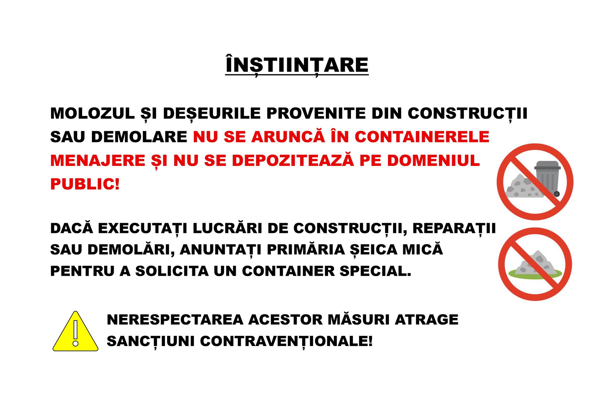 Locuitorii din Șeica Mică care aruncă deșeurile din construcții în containerele menajere riscă sancțiuni contravenționale