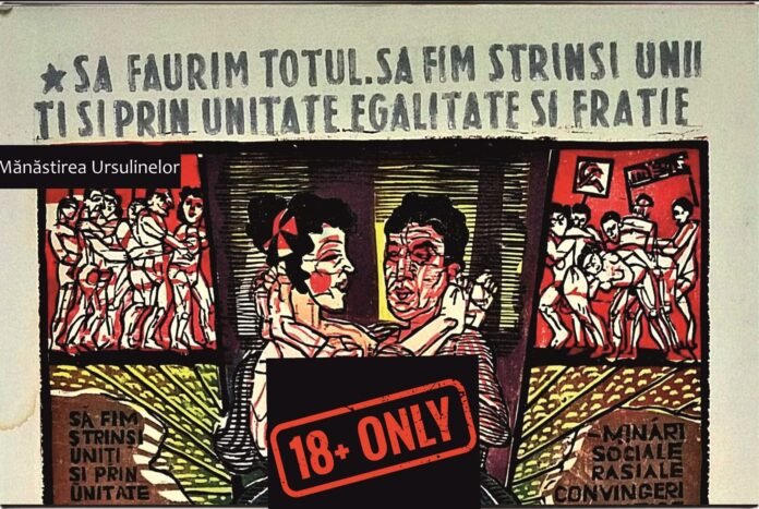 Afisul expoziției Ion Panaitescu cu titlul 'Ceaușescu pe roz' și detalii de vernisaj