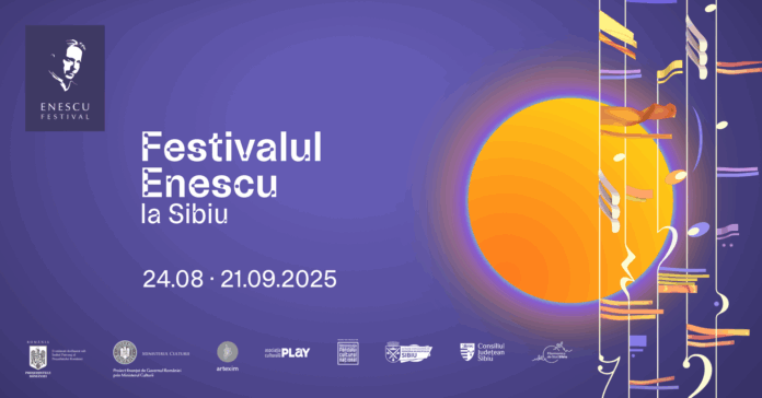 Concert Festivalul Enescu Sibiu cu orchestra simfonică pe scenă în cadrul evenimentului cultural