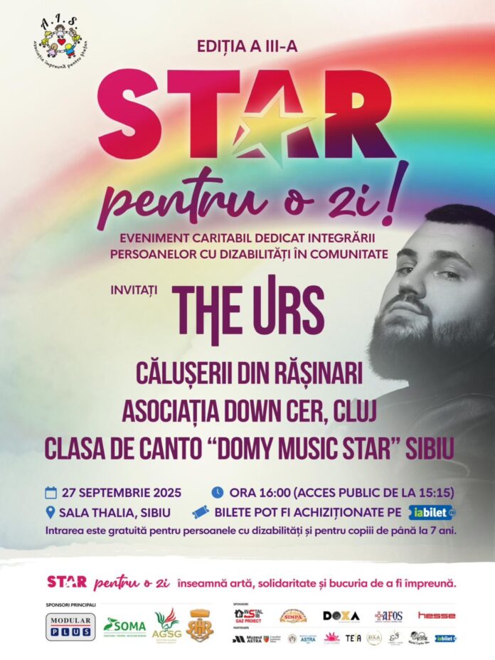 Spectacol caritabil Sibiu cu artiști pe scenă în timpul evenimentului Star pentru o zi!