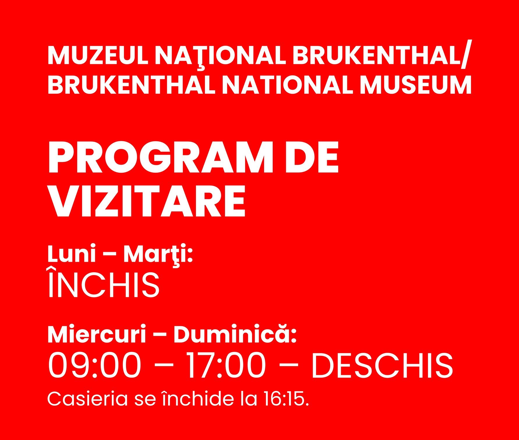 Program de iarnă Muzeul Brukenthal afișat pe un panou informativ de dimensiuni 50x70 cm