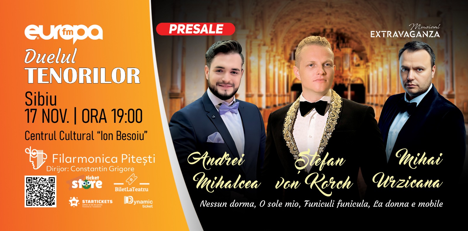 Tenorul principal în momentul unui arie puternică pe scena Duelul Tenorilor Sibiu.