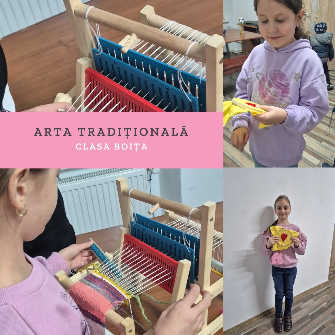 Participanți la cursuri de artă tradițională Boița în atelierul Școlii Populare Ilie Micu Sibiu