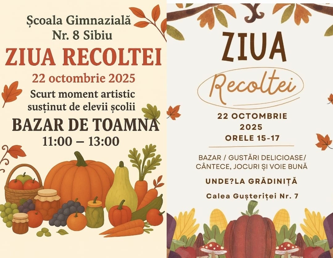 Ziua Recoltei sărbătorită în Piața Mare din Sibiu pe 22 octombrie, cu produse agricole locale
