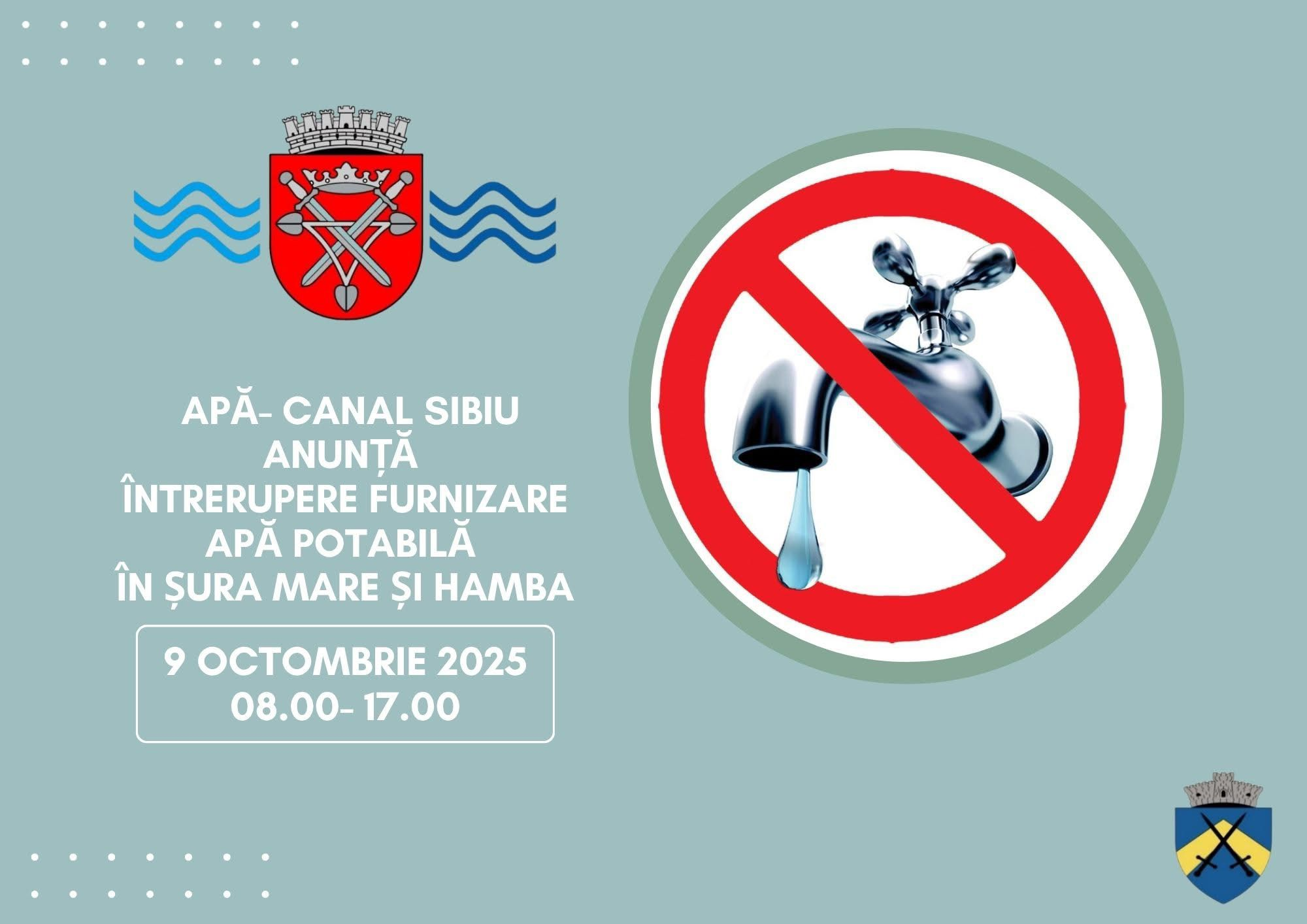 Harta zonei afectate de întreruperea apei în Șura Mare și Hamba