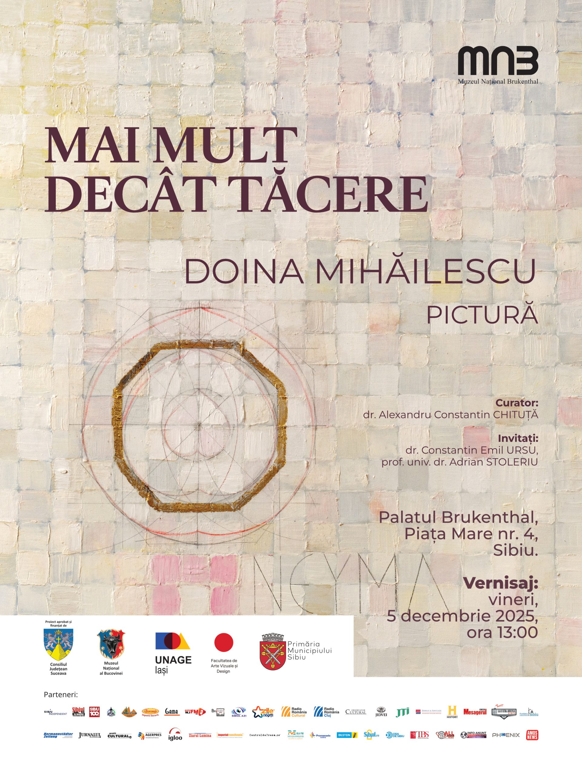 Afisul expozitiei „Mai mult decat tacere” de Doina Mihailescu la Muzeul National Brukenthal