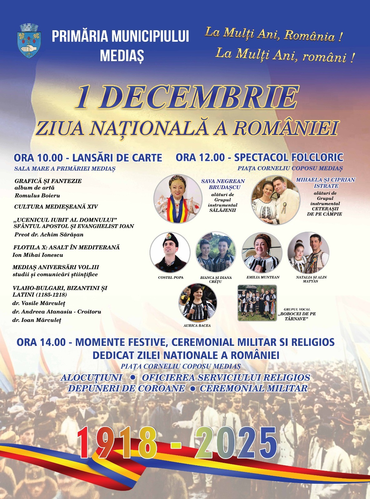 Afis pentru sărbătorirea Zilei Naționale a României, 1 Decembrie 2025, în Mediaș