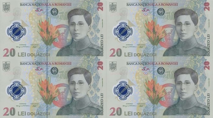 Aversul colei de colecție de 20 de lei cu portretul Ecaterinei Teodoroiu, lansată de BNR