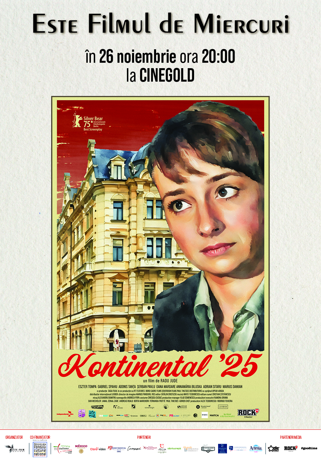 Afisul filmului Kontinental '25 al regizorului Radu Jude pentru proiecția ESTE Filmul de Miercuri din Sibiu.