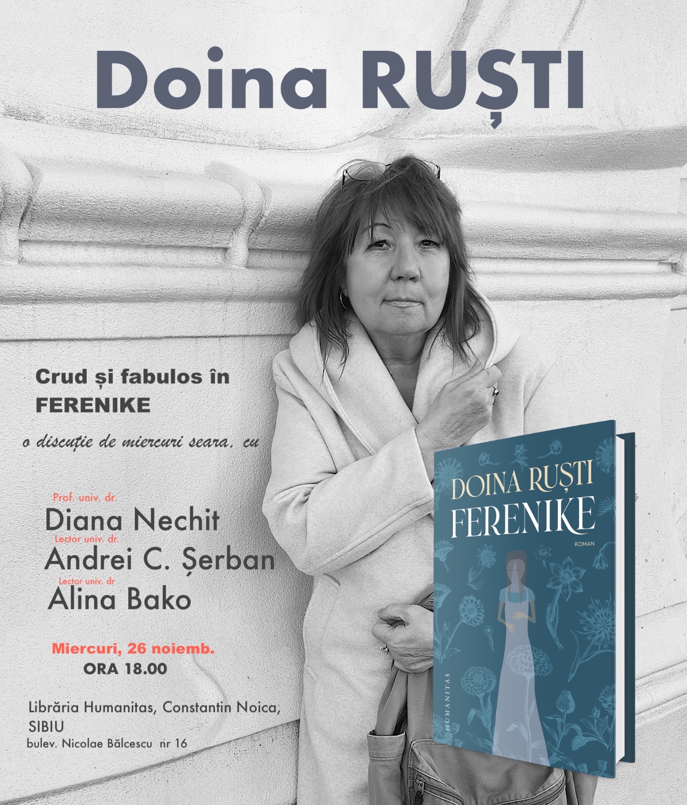 Coperta romanului Ferenike de Doina Ruști, lansat la Librăria Humanitas din Sibiu