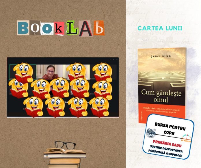 Copii participă la atelierul BookLAB din programul Bursa pentru Copii Sadu, explorând cărți