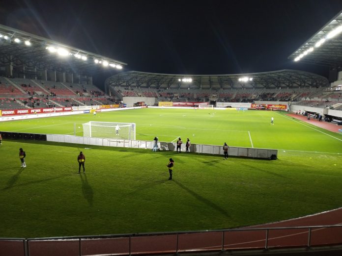 Stadionul Municipal din Sibiu găzduind meciul România U21 vs Spania U21