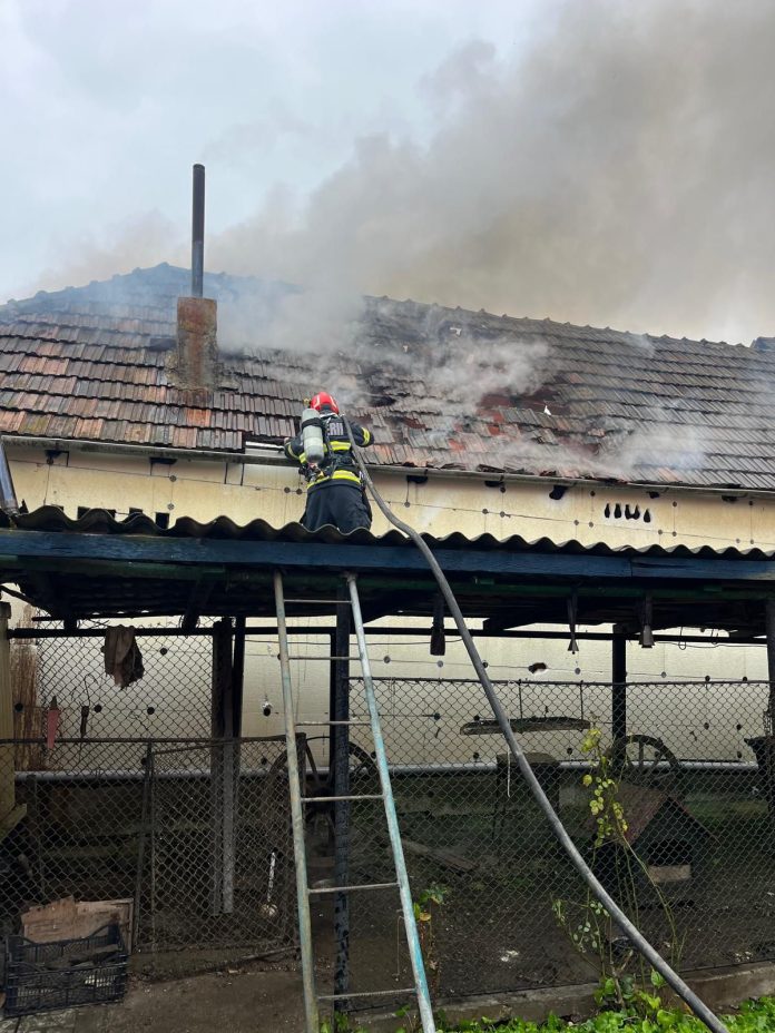 Incendiu violent la locuință în Târnava, flăcări și fum vizibile