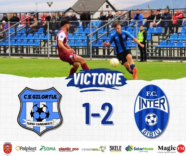 inter Inter Sibiu sărbătorește golul marcat la Târgu Cărbunești