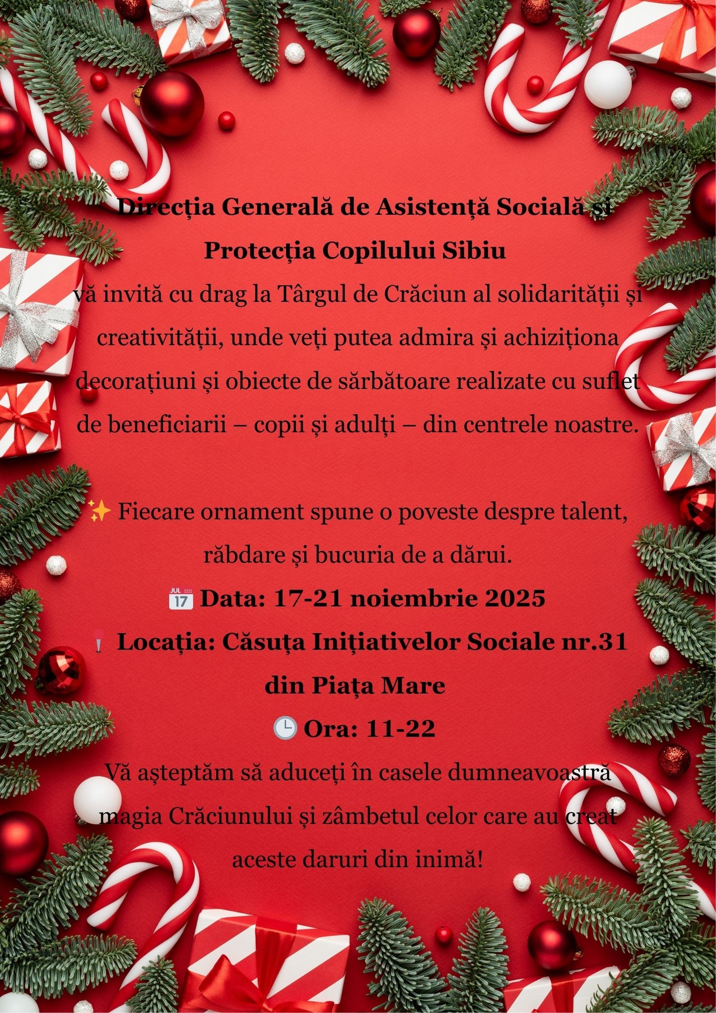 Copii și adulți din DGASPC Sibiu vând obiecte handmade la Târgul de Crăciun, susținând creativitatea