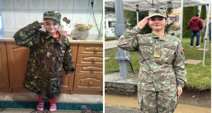 Maria Voicu, absolventă a Școlii Militare din Sibiu, la o prezentare profesională