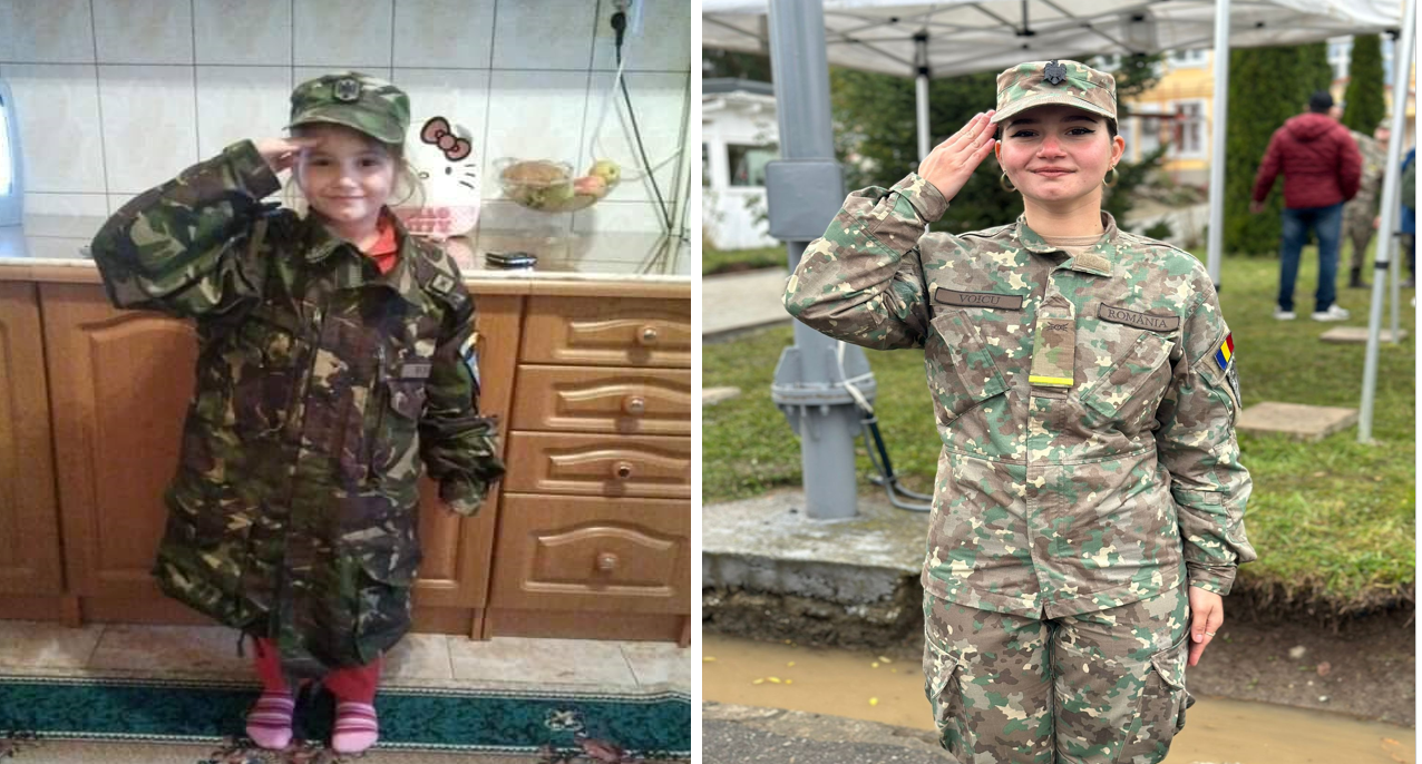 Maria Voicu, absolventă a Școlii Militare din Sibiu, la o prezentare profesională