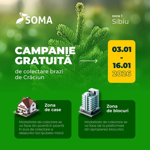 453 Campania de colectare gratuită a brazilor de Crăciun SOMA Salubrizare Zona Sibiu