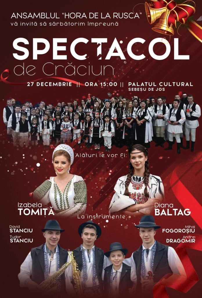 Tinerii din Ansamblul Hora din Rusca la Spectacolul de Crăciun din Sebeșu de Jos