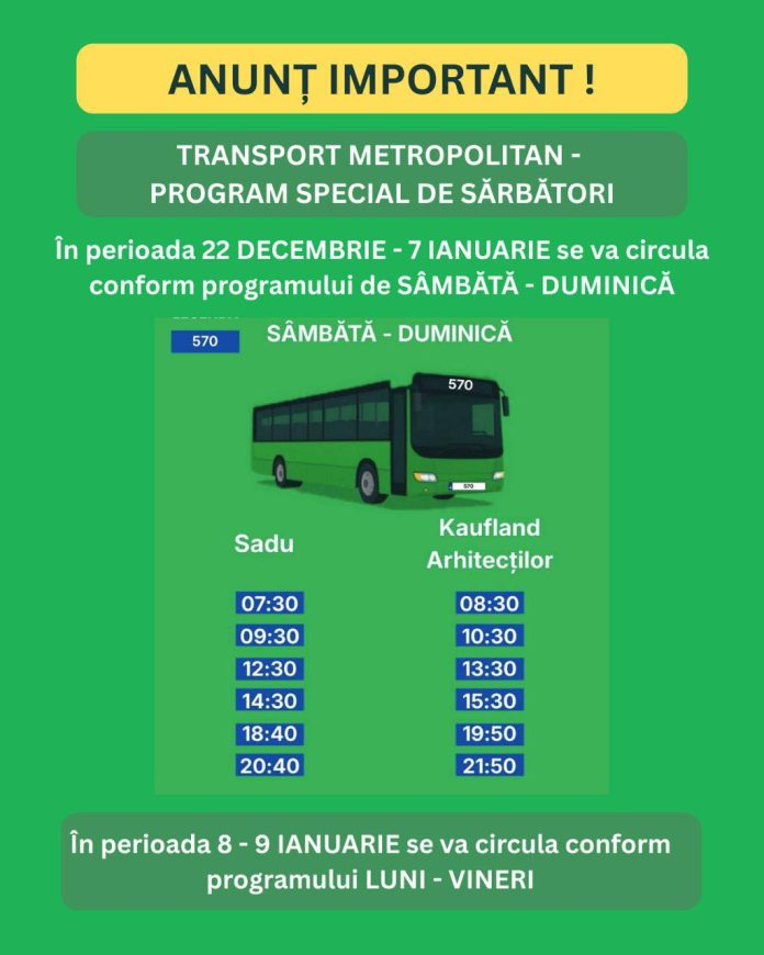 Autobuz sau mijloc de transport în comun în stație, conform programului special de Sărbători din Sadu.