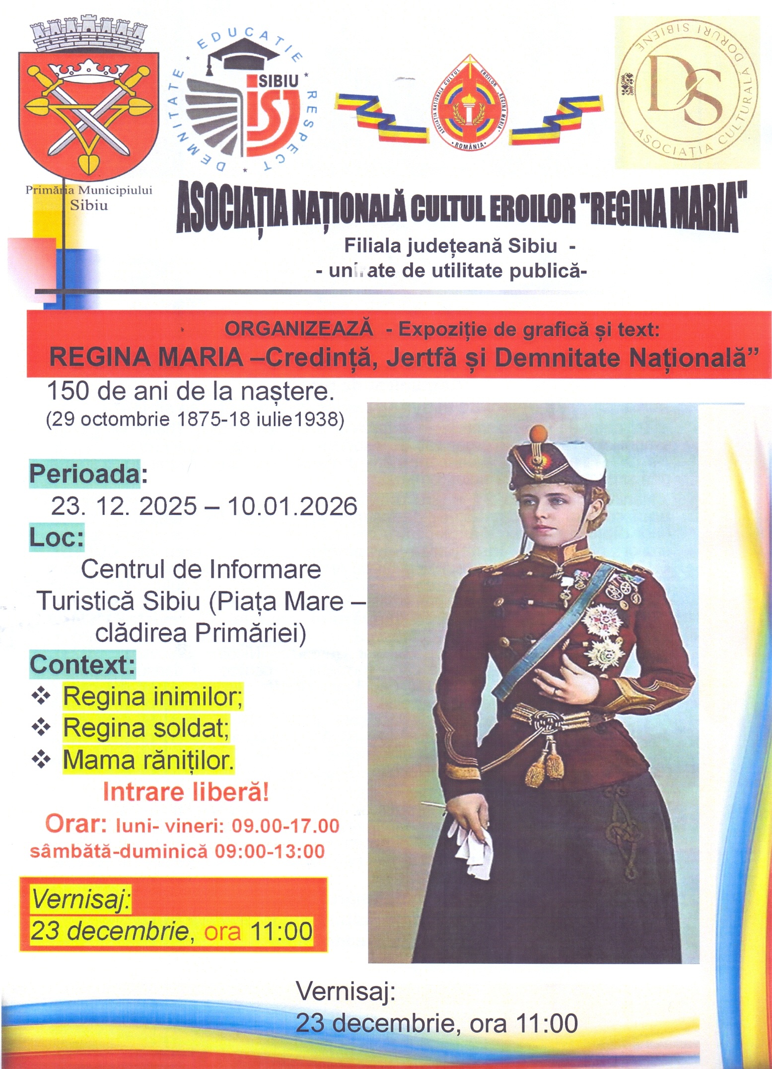 Afis vechi cu Regina Maria a României, o coroană și un destin regal