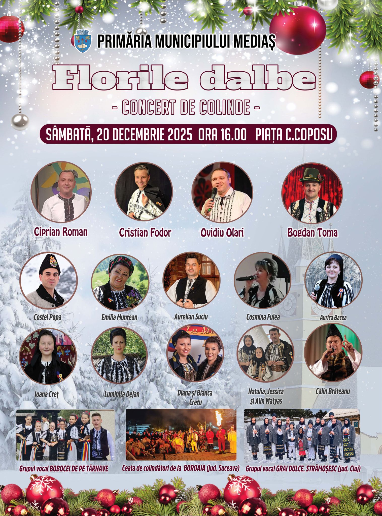 Afis concert colinde tradiționale Florile Dalbe Mediaș