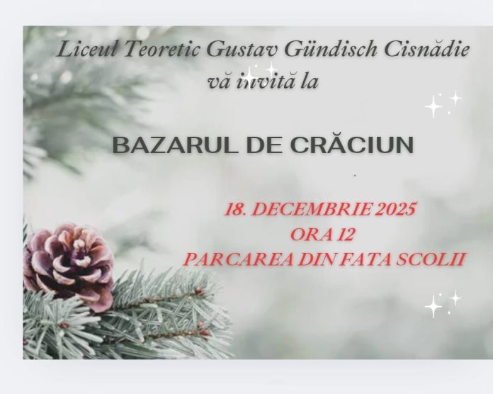 Bazar festiv de Crăciun la Liceul „Gustav Gündisch” din Cisnădie, cu tarabe decorate și magia sărbătorii.