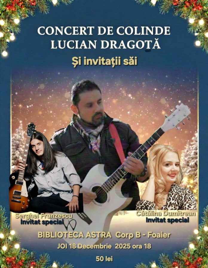 Lucian Dragotă, Serghei Frunzescu și Cătălina Dumitrean cântă colinde la concertul de la Biblioteca Astra