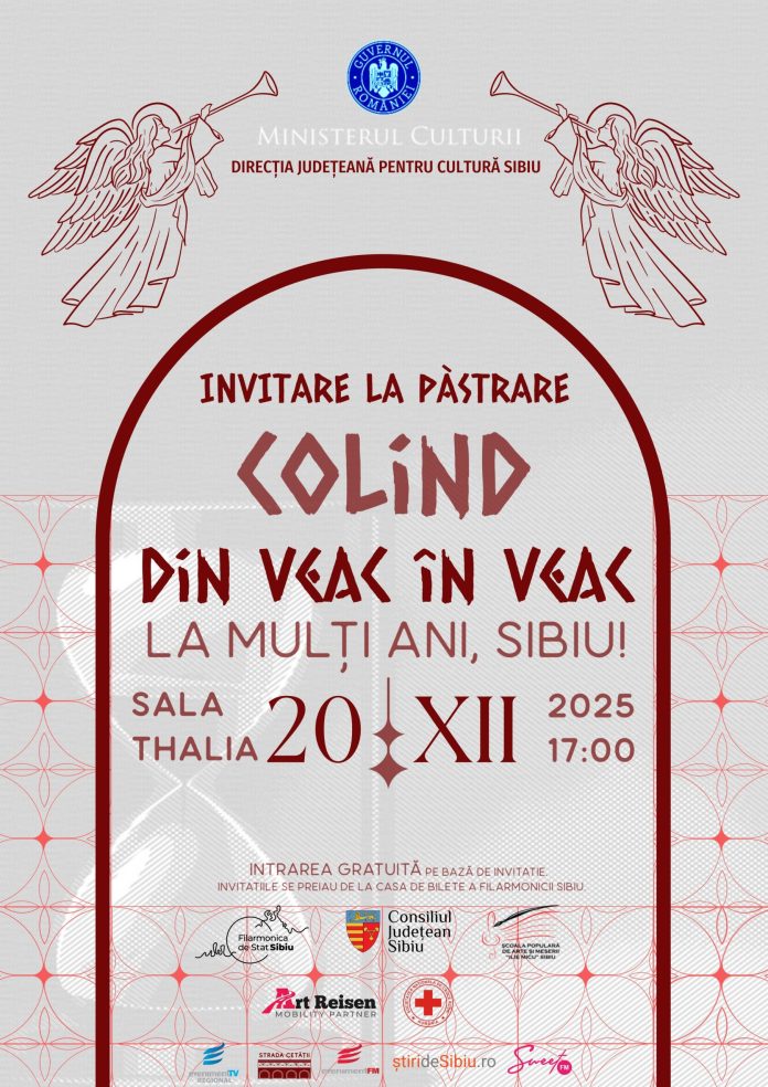 Afisul concertului „Invitare la păstrare. Colind din veac în veac” din Sibiu