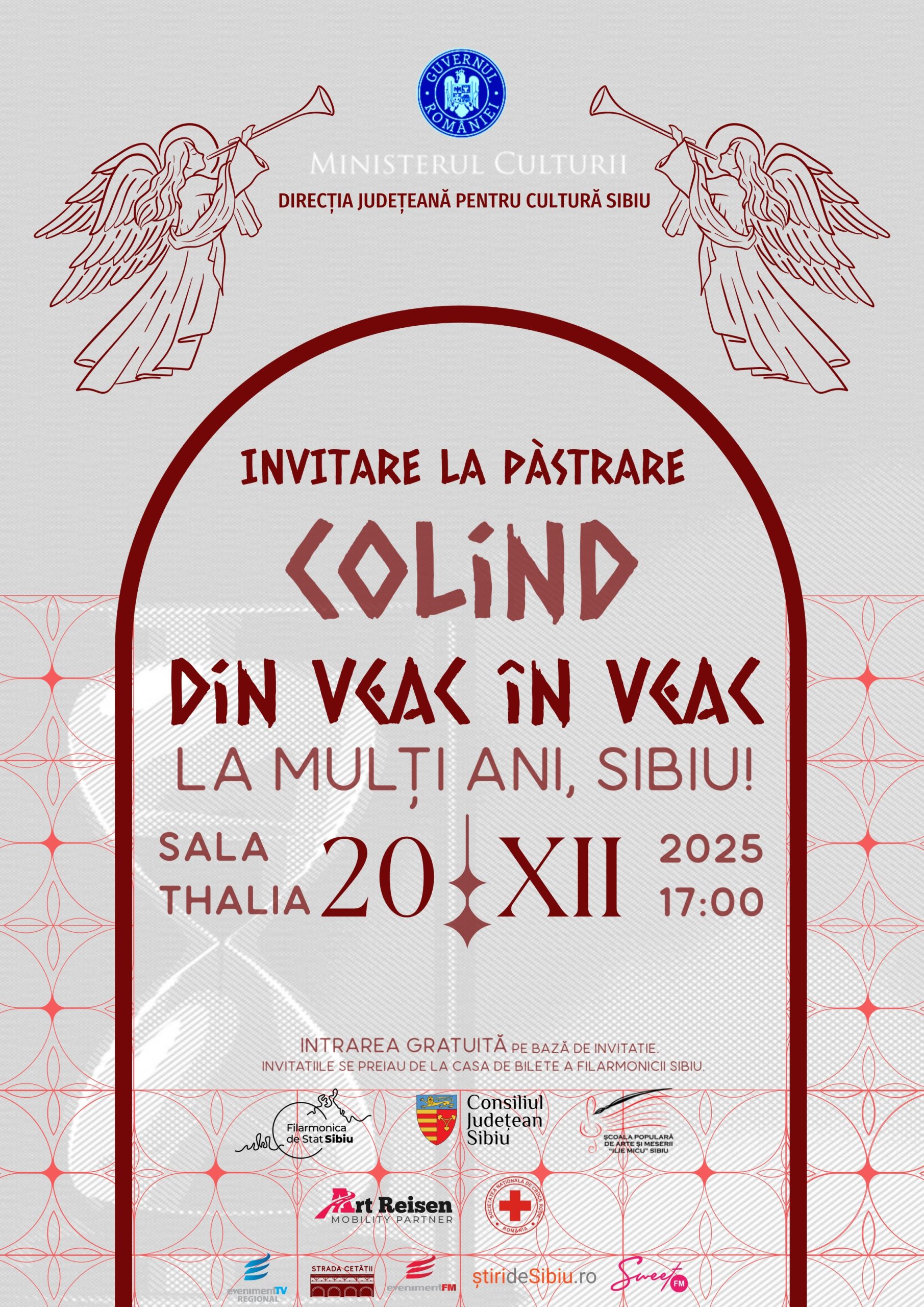 Afisul concertului „Invitare la păstrare. Colind din veac în veac” din Sibiu