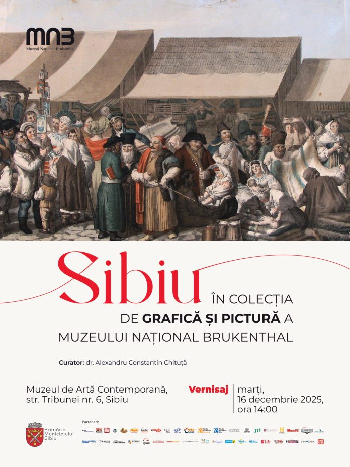Afisul expozitiei 'Sibiu in colectia de grafice si picturi' de la Muzeul National Brukenthal