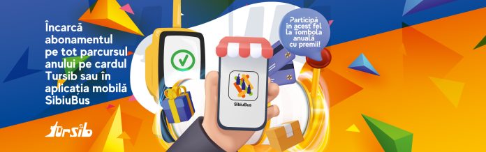 Autobuz Tursib cu banner promoțional pentru tombola Client Fidel Tursib 2025
