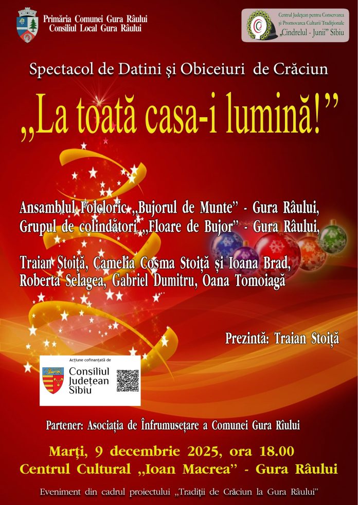 Afis spectacol Colinde 2025 Gura Râului la Centrul Cultural Ioan Macrea