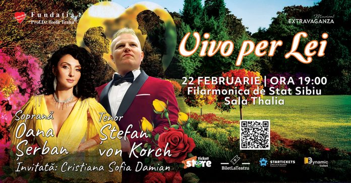 Poster promoțional color pentru concertul Vivo per lei din 22 februarie, cu detalii eveniment