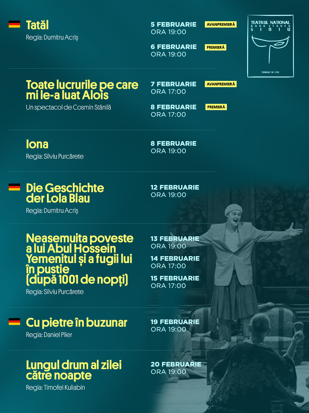 Sală de spectacol elegantă la Teatrul Național Sibiu, așteptând publicul