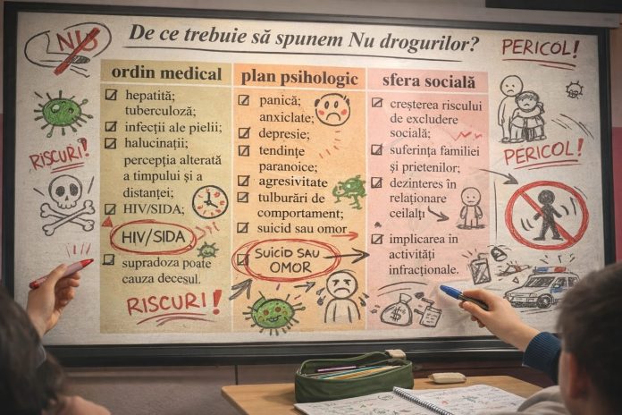 Prezentare interactivă despre prevenirea drogurilor la Centrul Școlar de Educație Incluzivă Turnu Roșu.