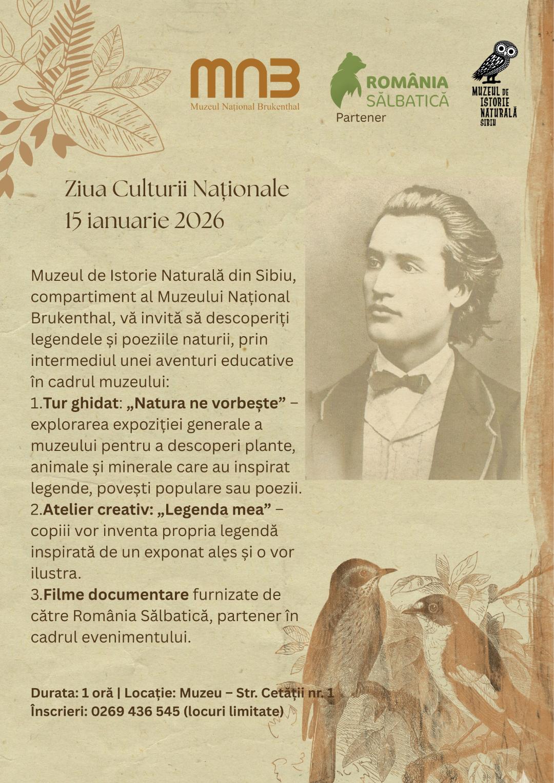 Afis pentru Ziua Culturii Naționale la Muzeul de Istorie Naturală