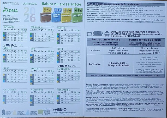 638 Calendar de colectare a deșeurilor 2026 pentru comuna Cârțișoara