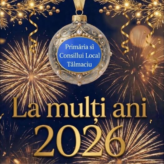 Primăria Tălmaciu iluminată cu decoratiuni de Anul Nou, transmite un mesaj festiv locuitorilor orașului.