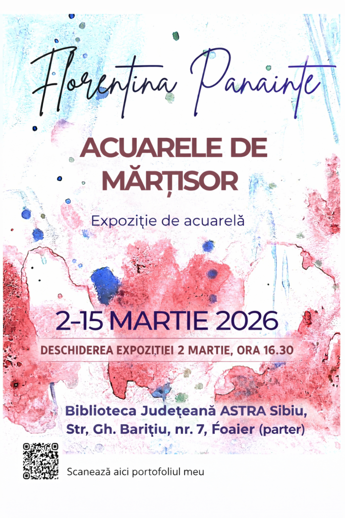 Vernisajul expoziției de acuarelă „Mărțișoare” de Florentina Panainte la Biblioteca ASTRA Sibiu
