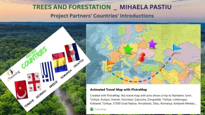 Elevi participanți la proiectul eTwinning T.A.F. lucrează împreună la o activitate de plantare