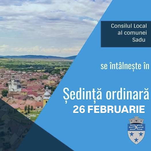 Ședința publică a Consiliului Local Sadu din februarie 2026, cu consilierii locali în sală