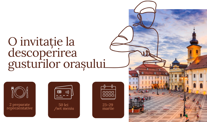 Poster color cu logo-ul și data oficială a Săptămânii Gastronomice Sibiu, 23-29 martie