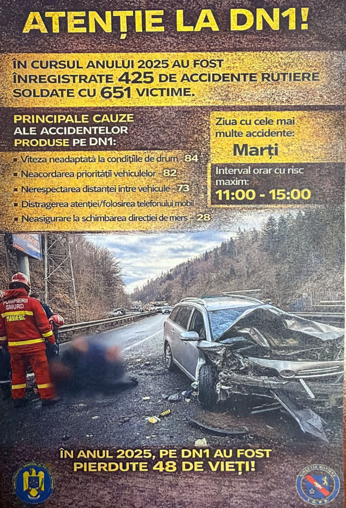 Filtre ale Poliției pe DN 1 în timpul unei acțiuni de creșterea a siguranței rutiere