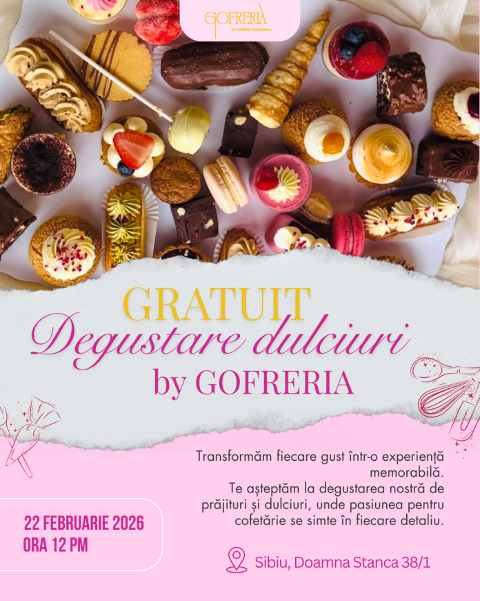 Degustare gratuită de dulciuri Gofreria la un stand colorat în Sibiu