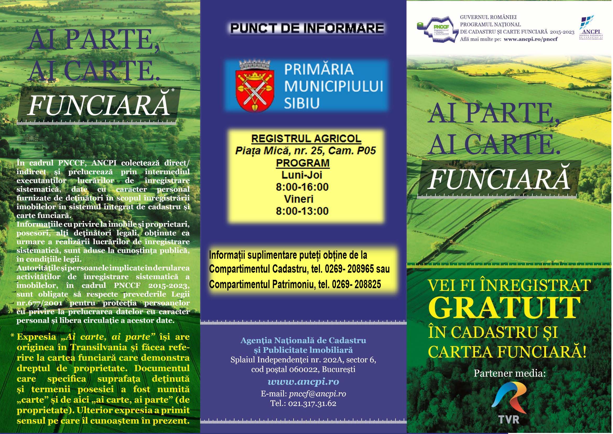 Poster informativ pentru înregistrarea gratuită în cadastru și cartea funciară, lansat de PNCCF