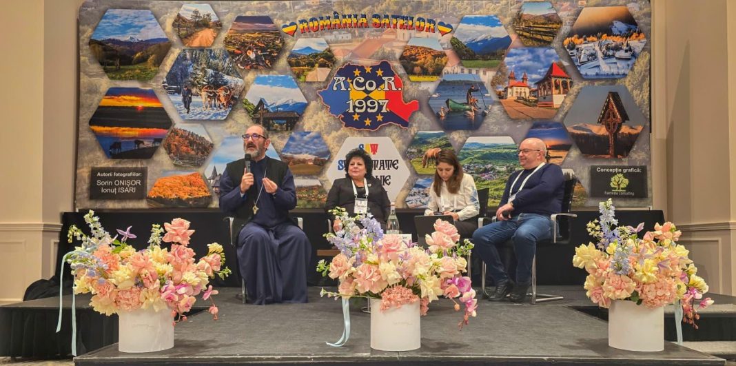 354 Primarul Valentin Ivan în fața primăriei Sadu, promovând identitatea satului românesc